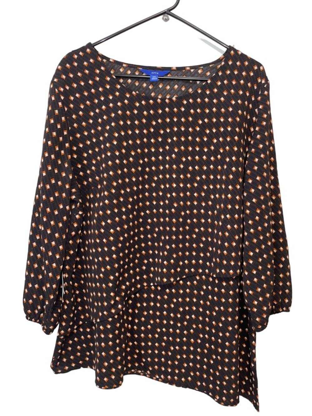 Apt. 9 Womens Geometric Print Blouse XXL Black & Orange